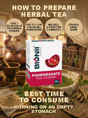Bionii Pomegranate Peel Powder 200g – Organically Processed Powder for Herbal Tea & Topical Use