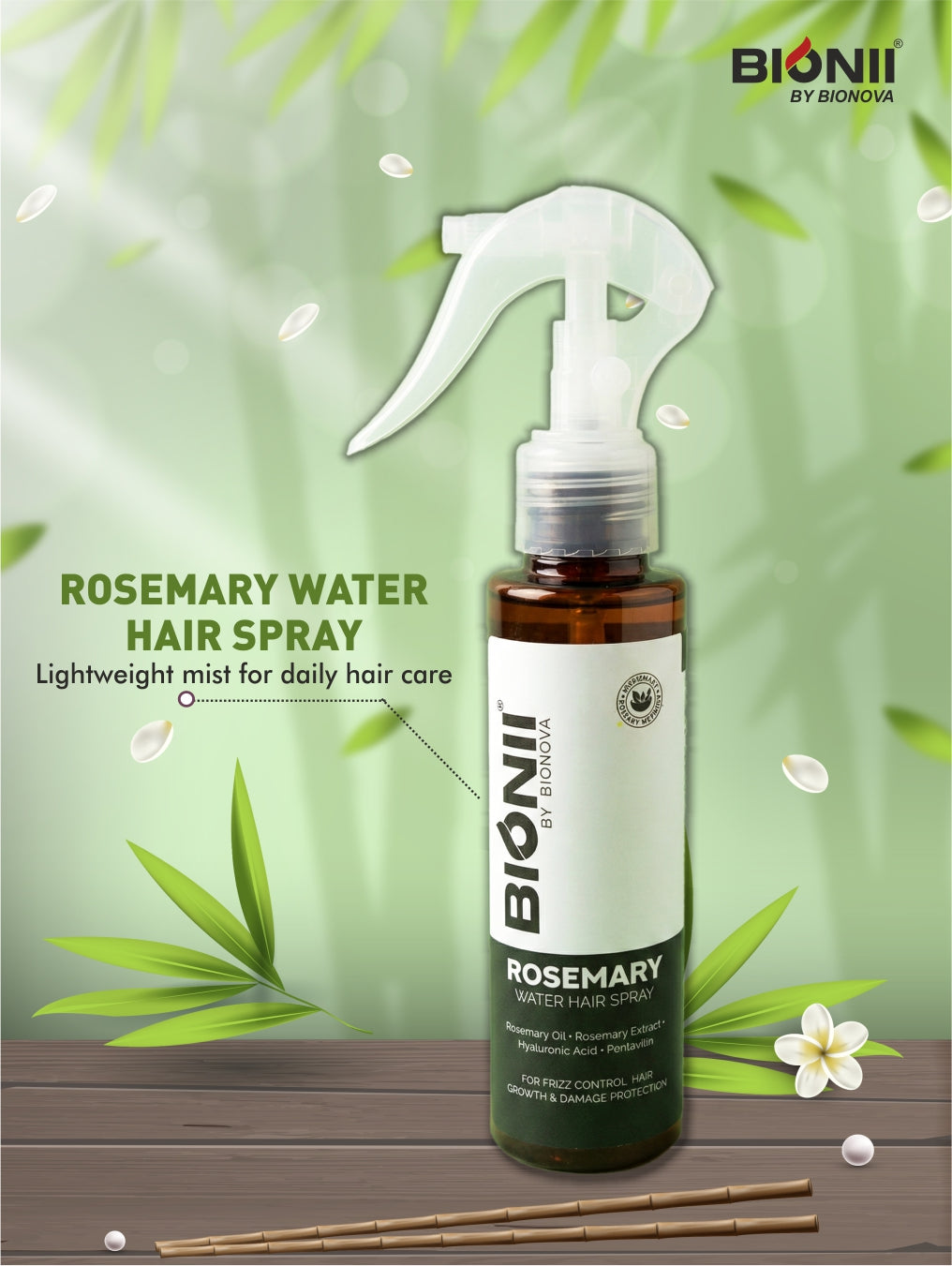 Bionii Rosemary Water Hair Spray 100 ml for Frizz Control