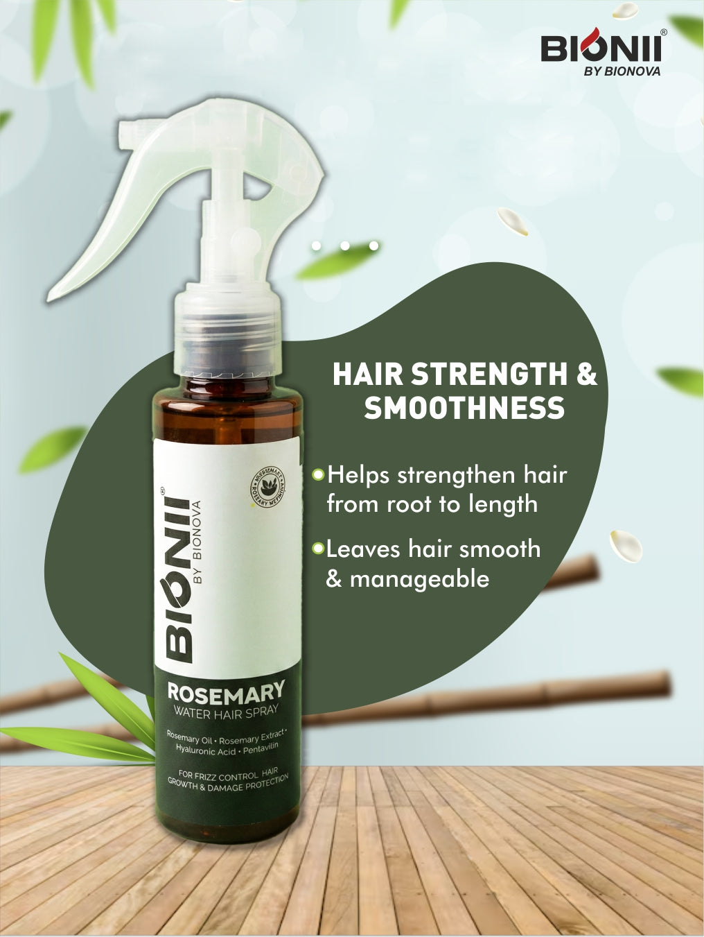 Bionii Rosemary Water Hair Spray 100 ml for Frizz Control