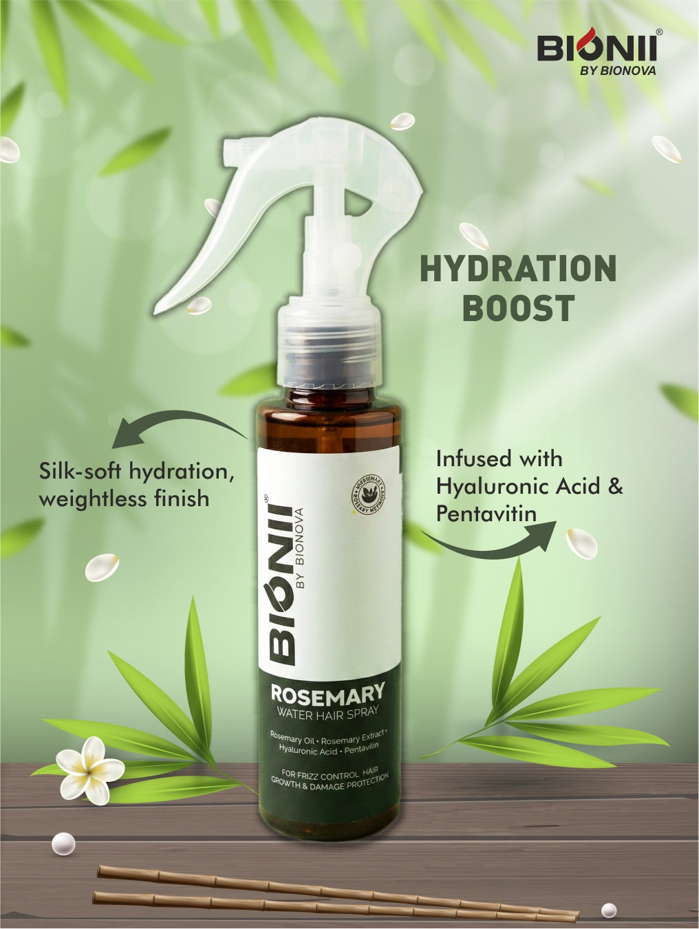 Bionii Rosemary Water Hair Spray 100 ml for Frizz Control