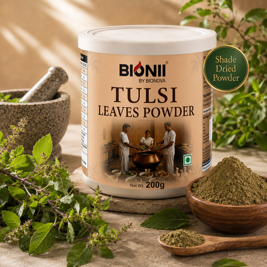 Bionii Tulsi Powder 200g – Organically Processed Tulsi Leaves Powder for Herbal Tea & Topical Use