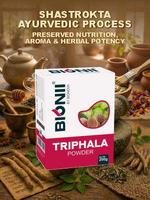 Bionii Triphala Powder 200g – Organic Amla, Bibhitaki & Haritaki Blend for Tea & Topical Use