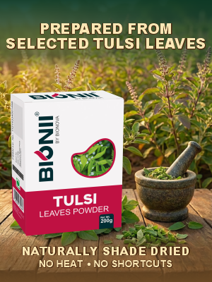 Bionii Tulsi Powder 200g – Organically Processed Tulsi Leaves Powder for Herbal Tea & Topical Use