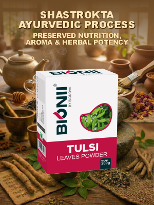 Bionii Tulsi Powder 200g – Organically Processed Tulsi Leaves Powder for Herbal Tea & Topical Use
