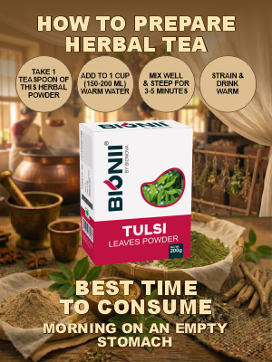 Bionii Tulsi Powder 200g – Organically Processed Tulsi Leaves Powder for Herbal Tea & Topical Use