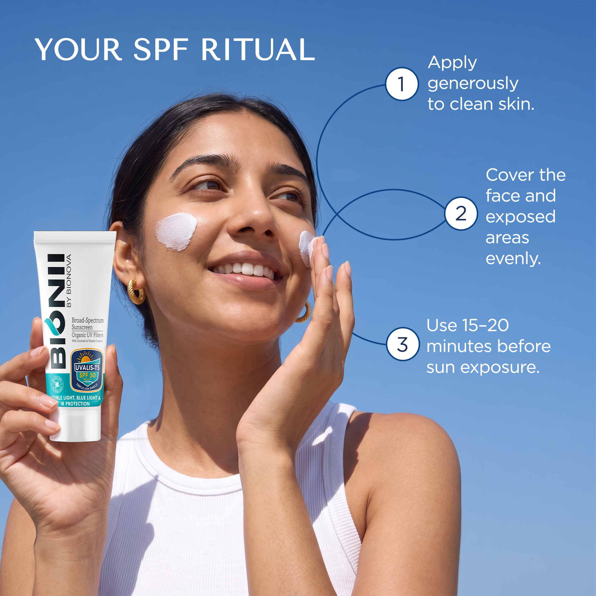 Bionii UVALIS-TS Broad-Spectrum Sunscreen SPF 50 PA+++ with Organic UV Filters and Ceramide