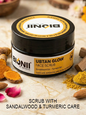 Bionii Ubtan Glow Face Scrub with Sandalwood & Turmeric for radiant skin