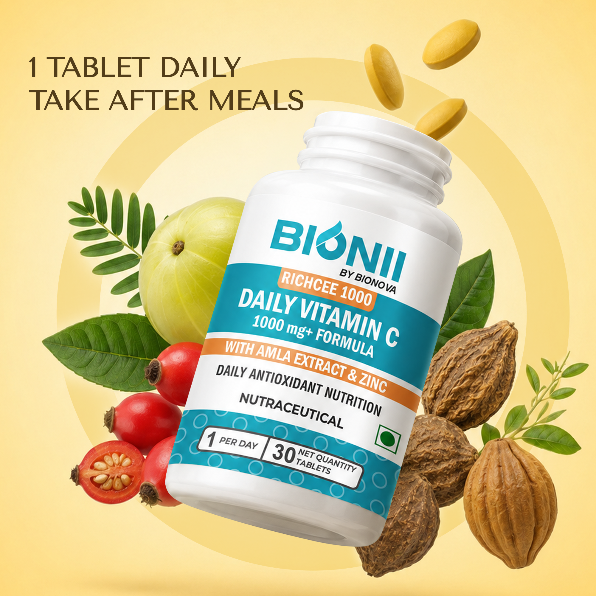 RICHCEE 1000 Tablets (30 Tablets) – Gentle vitamin C for strong immunity & daily vitality
